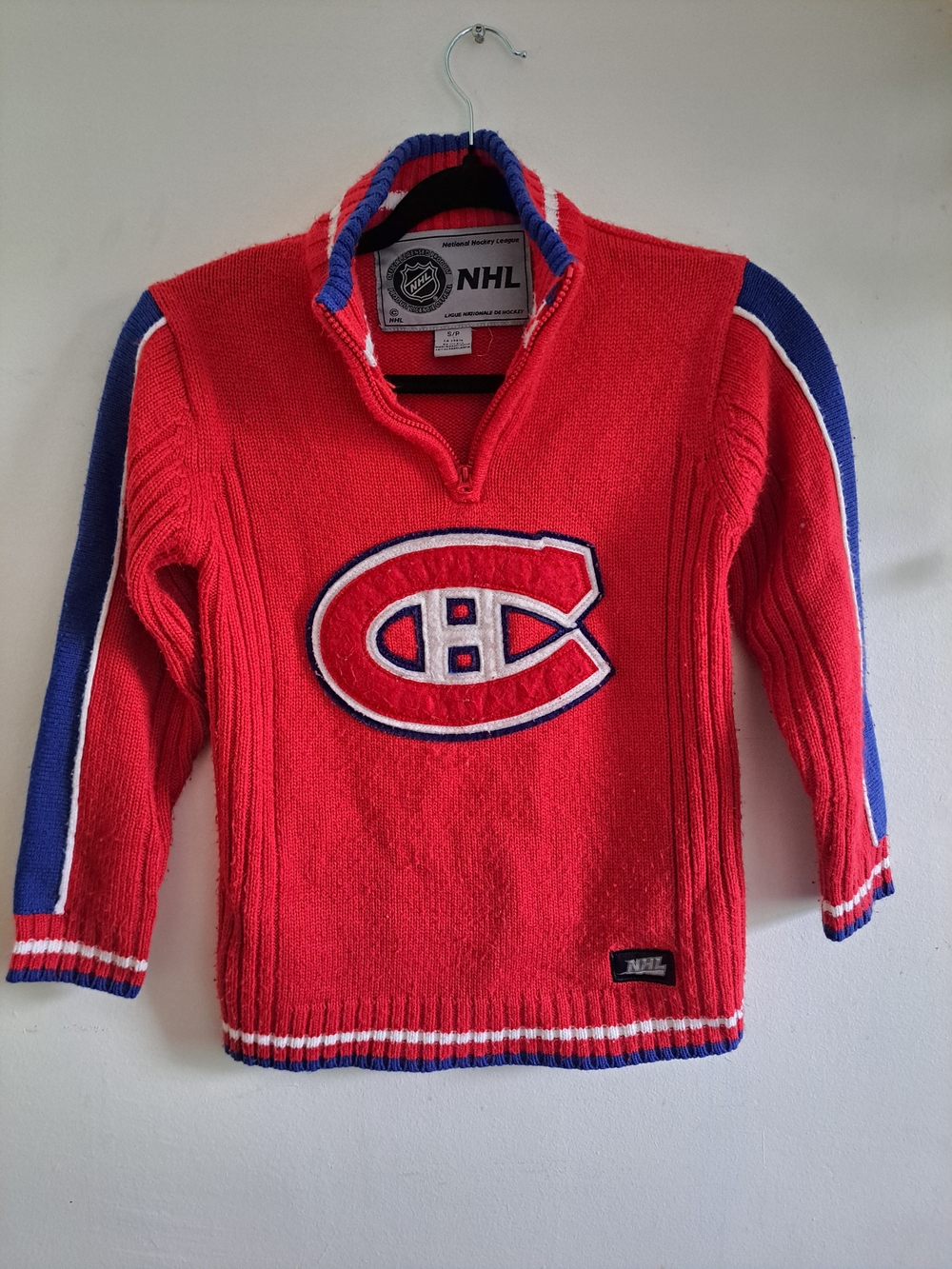 NHL Montreal Canadiens Quarter Zip Knit Sweater Red Blue Size Small S Hockey